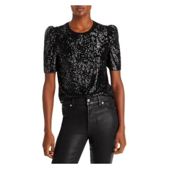 GENERATION LOVE Tops - GENERATION LOVE Womens Black Lined Pullover Pouf Sleeve Crew Neck Party Top XS
